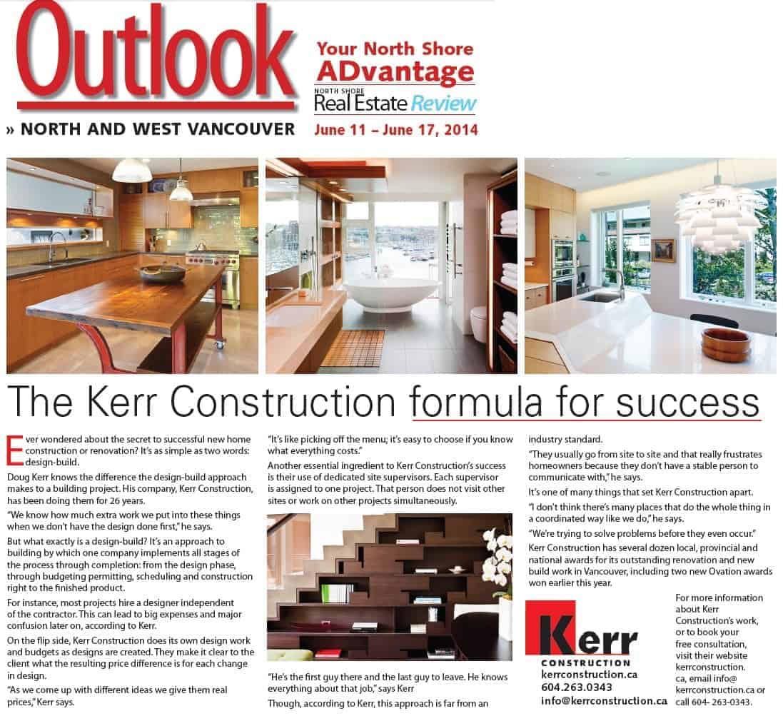 Kerr Construction featured in North shore Outlook 